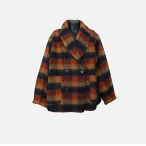 Avec Les Filles Size Large Brushed Plaid Jacket Shacket Orange Button Front